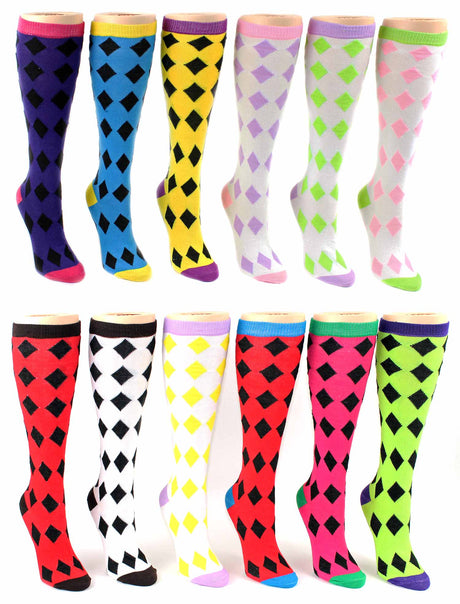 Women's Knee High Novelty Socks - Argyle Print - Size 9-11