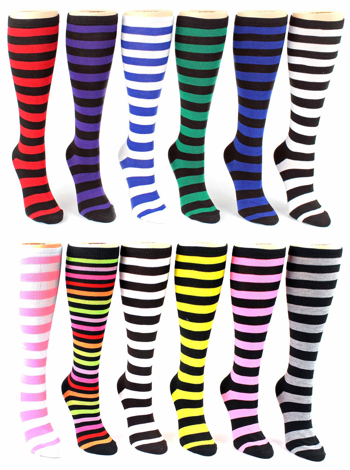 Women's Knee High Novelty Socks - Striped Print - Size 9-11