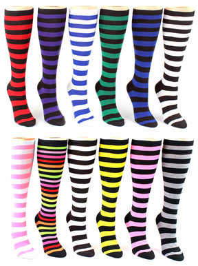 Women's Knee High Novelty Socks - Striped Print - Size 9-11