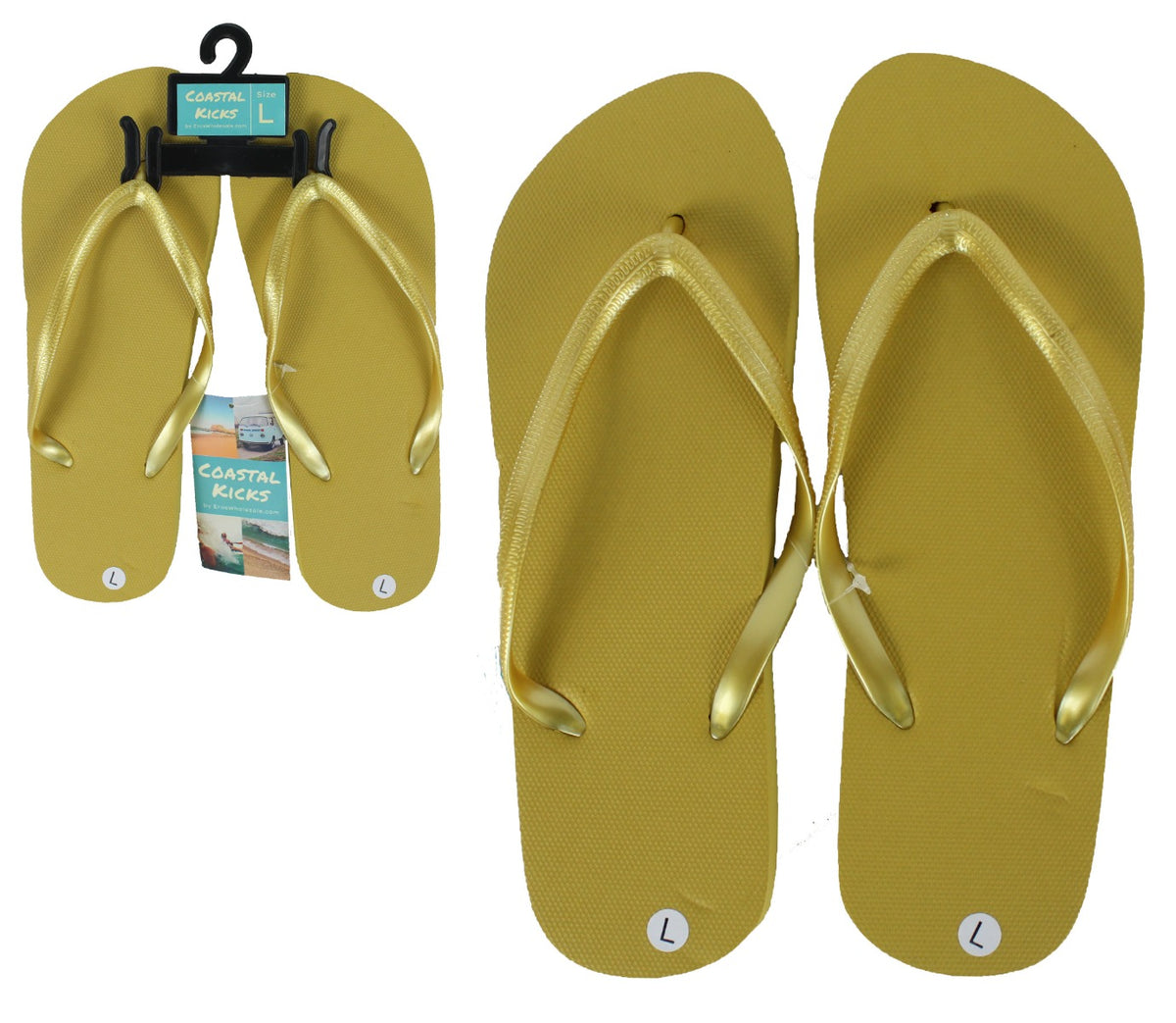 Coastal Kicks Women's Gold Wedding Flip Flops w/ Metallic Straps