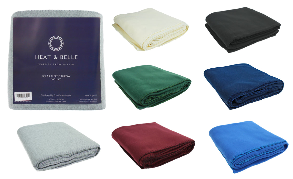 Heat & Belle Polar Fleece Throws - 50" x 60" - Deluxe Weight - CREAM/GRAY