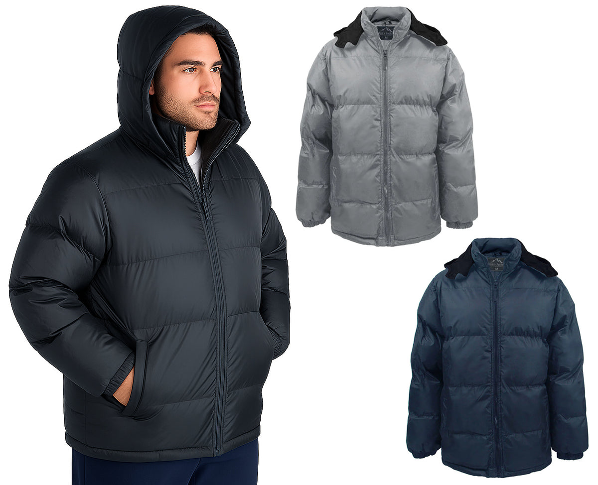 Men's Insulated Winter Puffer Jackets w/ Fleece Lining & Hood - Plus Sizes 3XL-4XL