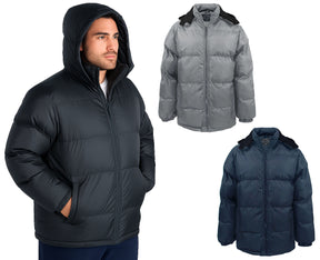 Men's Insulated Winter Puffer Jackets w/ Fleece Lining & Hood - Sizes Medium-2XL