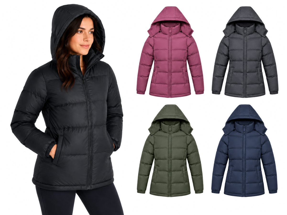 Women's Insulated Winter Puffer Jackets w/ Fleece Lining & Detachable Hood - Sizes Small-XL