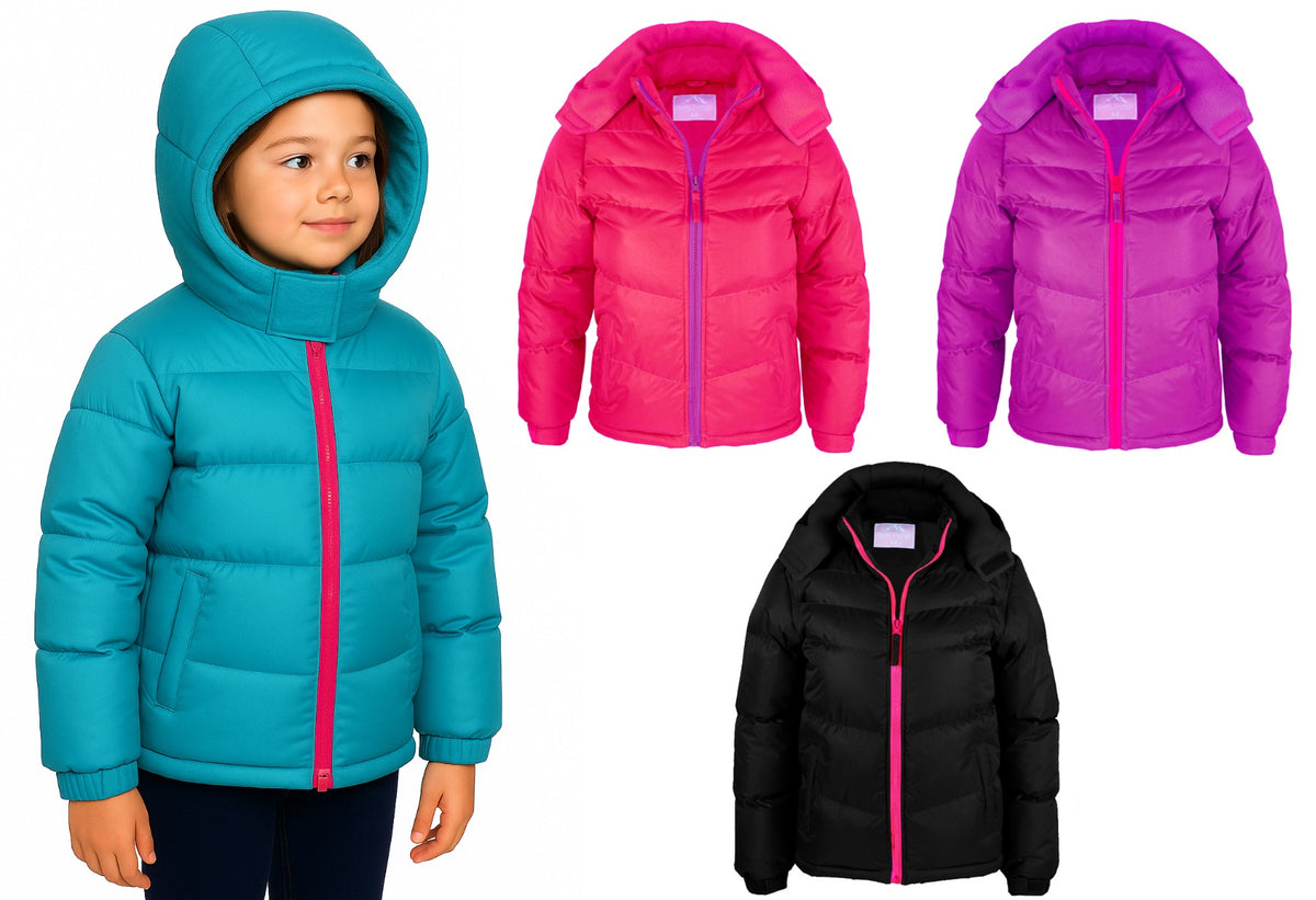 Little Girl's Insulated Winter Puffer Jackets w/ Fleece Lining & Hood - Sizes 5-7