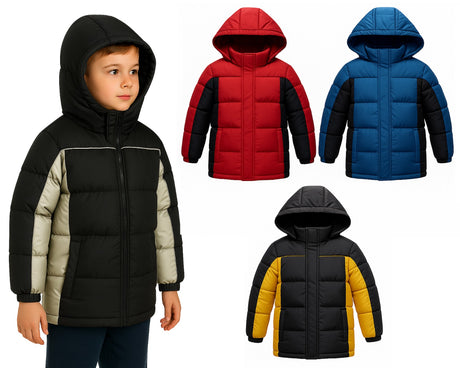 Little Boy's Insulated Winter Puffer Jackets w/ Fleece Lining & Hood - Sizes 5-7