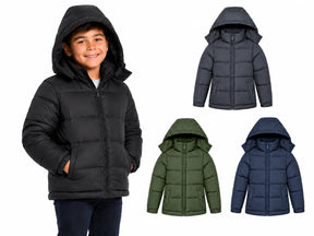 Boy's Insulated Winter Puffer Jackets w/ Fleece Lining & Detachable Hood - Sizes 8-18