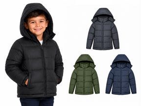 Little Boy's Insulated Winter Puffer Jackets w/ Fleece Lining & Detachable Hood - Sizes 5-7