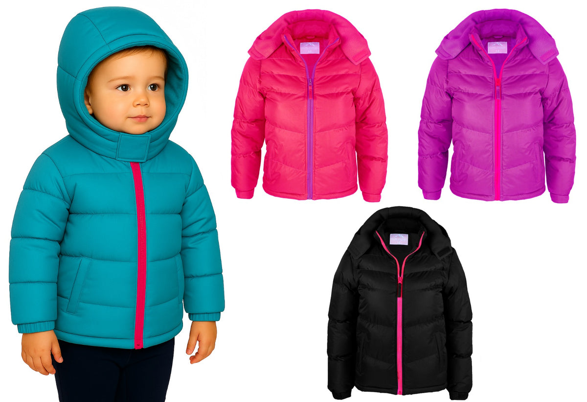 Toddler Girl's Insulated Winter Puffer Jackets w/ Fleece Lining & Hood - Sizes 2T-4T