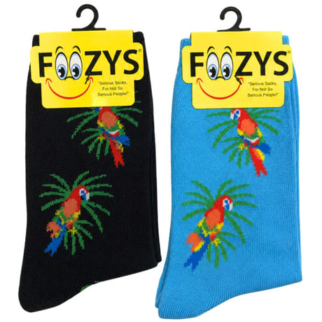 FOOZYS Crew Socks Assorted Black & Green with Parrot Design Size 9-11