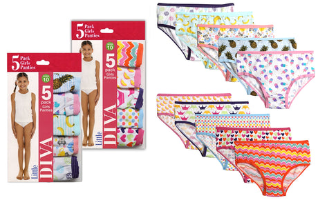 Girl's Underwear 5-Packs by Little Diva - Assorted Patterns - Sizes 4-14