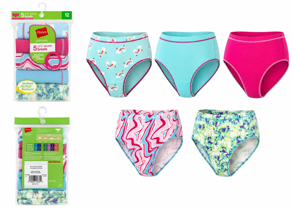 Hanes Ultimate Girls' Tagless Cotton Briefs - 5-Packs