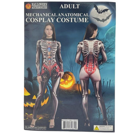 Women's Mechanical Anatomical Print Skeleton Bodysuit Halloween Costume