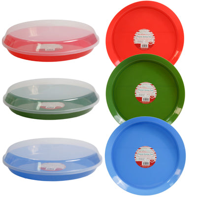 Serving Tray Round W/lid14in Dia X 1.75in H Red/green/ Blue