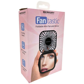 Merkury FanTastic Rechargable Mini Foldable Fan with Mirror in Black
