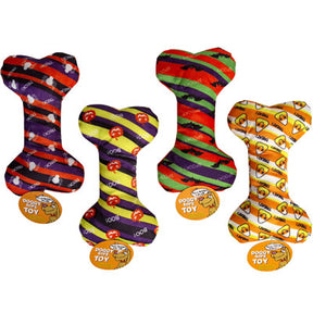Dog Toy Halloween Canvas Bone 7.5in 4 Assorted #p30199 Counter Display