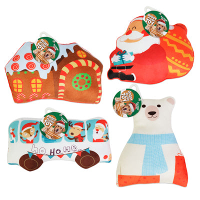 Dog Toy Christmas Plush W/squeaker 4 Assorted Designs #p34100 Counter Display