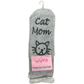 Legale 1 Pair Cozy Socks "Cat Mom" w/ Grip Grey Ladies Shoe Size 4-10
