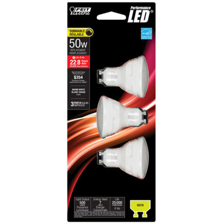 FEIT 3 Pack Performance Dimmable Warm White LED MR16 GU10 Light Bulbs