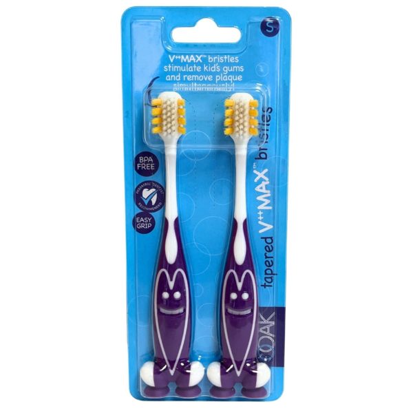 Two Pack V Max Kids Toothbrushes with Purple Smile Design