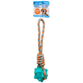 Rope Tug Dog Toy with Durable Textured Rubber Ball