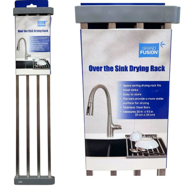 Grand Fusion Gray Flat Bar Roll-Up Over The Sink Dish Drying Rack