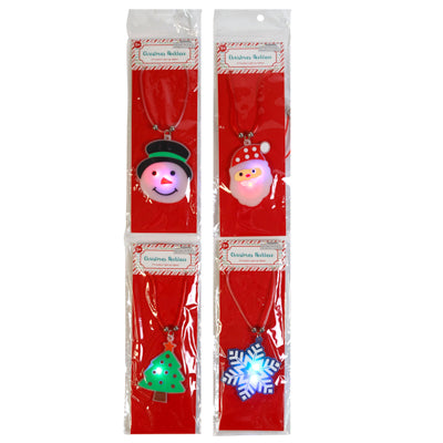 Necklace Christmas Light-up Tpr 4ast Snowman/santa/tree/flake Pb/insert