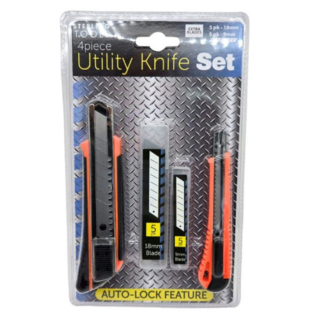 4 Piece Industrial Utility Knives Set with Blades