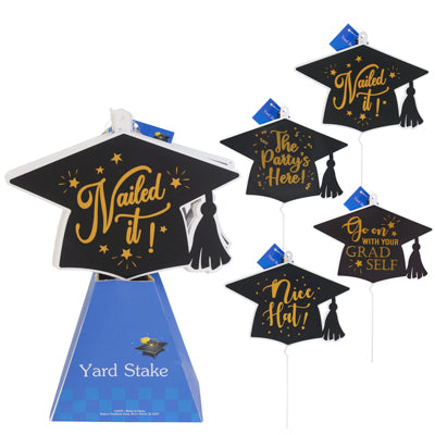 Grad Yard Sign 4 Asst 20.5in L/ Hat Shape Peggable Corrugate / Ht - Pdq