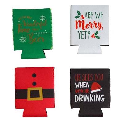Can/bottle Sleeve Christmas Prints 4 Asst Neoprene / 24pc Preloaded Mdsg Strip/ Pbslv Xmas Card