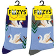 FOOZYS Crew Socks Assorted Black & Purple with Swan Design Size 9-11