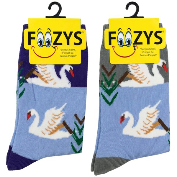 FOOZYS Crew Socks Assorted Black & Purple with Swan Design Size 9-11