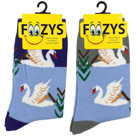FOOZYS Crew Socks Assorted Black & Purple with Swan Design Size 9-11