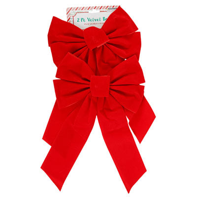 Bow Red Velvet 2pk 5loop 9in X 16in Christmas Tcd