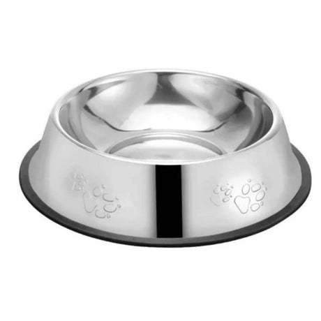 10" Double Footprint Stainless Steel Pet Feeding Bowl with Rubber Bottom