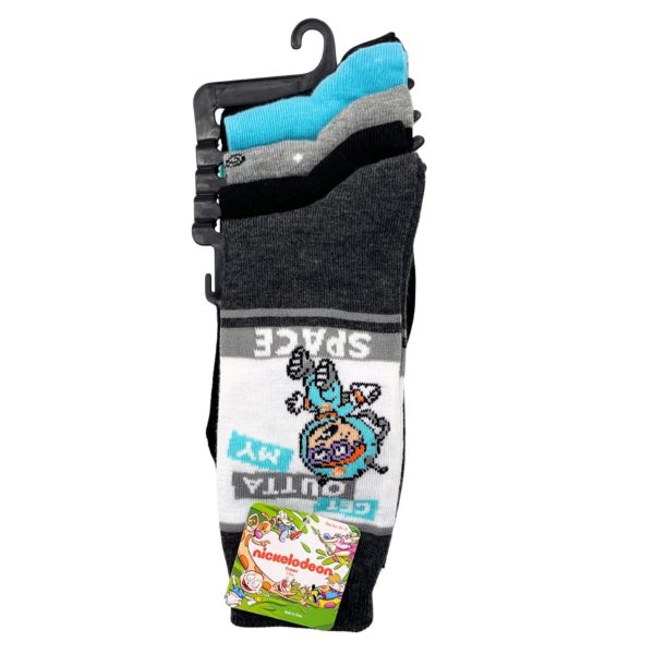 5 Pack Men's Blue & Black Nickelodeon 90's Classics Crew Socks Size 10-13