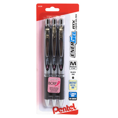 Pentel Energel Rtx Bca 3pk Gel Pens Black Ink 0.7mm Retractable  Carded Peggable