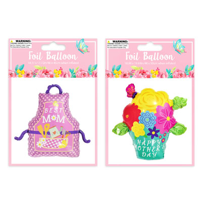 Balloon Foil Mothers Day 2ast Apron/flower Pot W/straw Pb Insrt Inflated 17.72x18.11/18.89x19.69