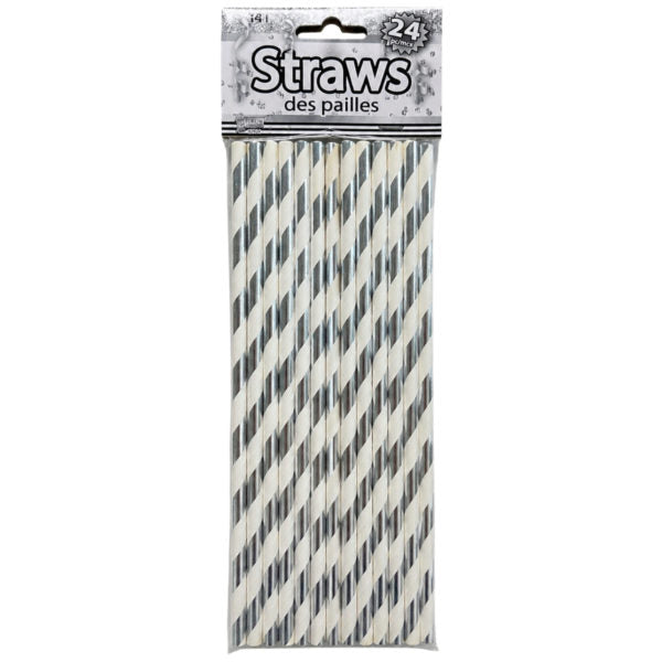 24 Pack Silver & White Paper Straws