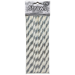 24 Pack Silver & White Paper Straws