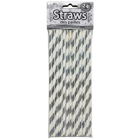 24 Pack Silver & White Paper Straws