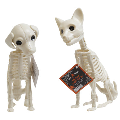 Animal Skeleton Sitting Dog 7.2in / Sitting Kitty 8.2in Hlwn Ht