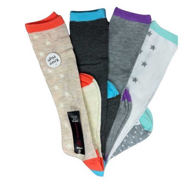 NOBO 4 Pack Knee High Socks in Solids with Colorful Cuff