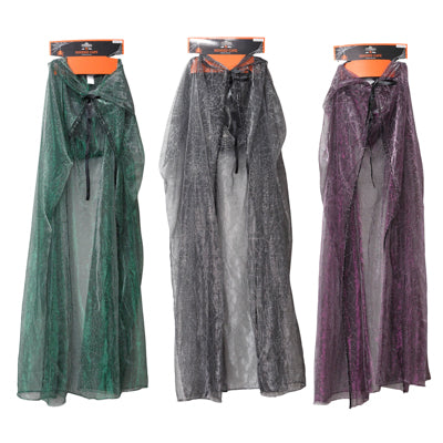 Cape Adult W/hood Sheer Spider Web Print 3ast Clrs 32in/hwln Hdr