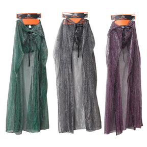 Cape Adult W/hood Sheer Spider Web Print 3ast Clrs 32in/hwln Hdr