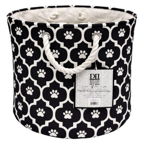 Bone Dry Polyester Round Pet Bin Size Medium in Black with Lattice Paw Design
