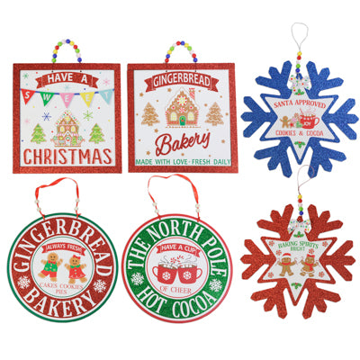 Gingerbread Theme Hanging Wall Decor 6ast Mdf Round/square/snowflake/ht