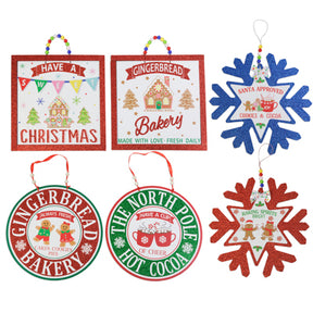 Gingerbread Theme Hanging Wall Decor 6ast Mdf Round/square/snowflake/ht
