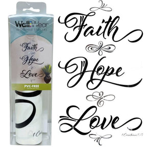 Wall Wear Translucent 2 Sheet Wall Decal Sticker in Faith Hope Love Design