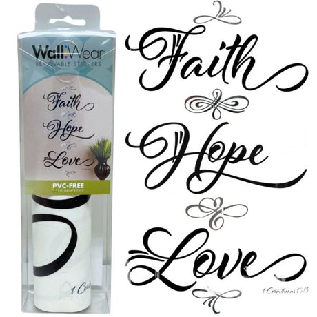 Wall Wear Translucent 2 Sheet Wall Decal Sticker in Faith Hope Love Design